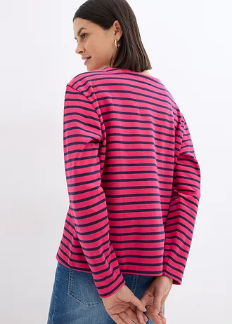 Bluză casual din material texturat • pink închis-cu dungi bleumarin • magazin bonprix