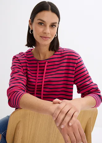 Bluză casual din material texturat • pink închis-cu dungi bleumarin • magazin bonprix