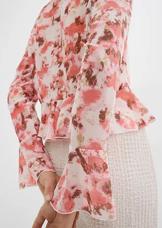 Chiffon blouse met volants • lichtroze-rookroze-wolwit gedessineerd • bonprix online shop