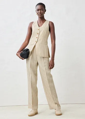 Kalhoty a pásek (2dílná souprava) z čistého lnu • světle písková s proužky • bonprix obchod
