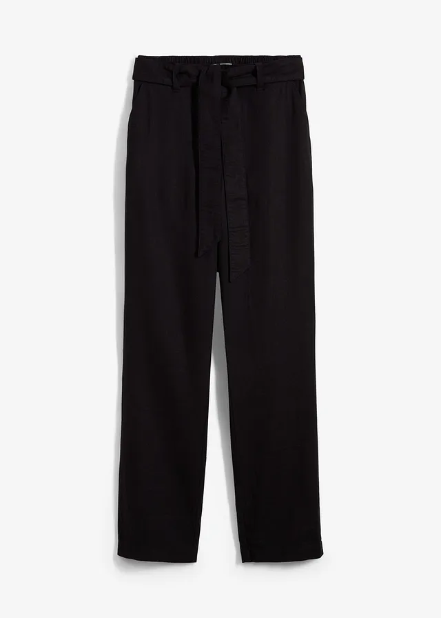 Pantaloni cu șiret și elastic în talie din amestec vaporos de in și viscoză