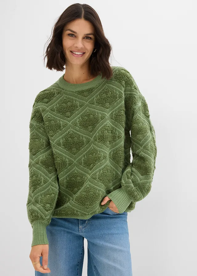 Gebreide boxy trui • varengroen-pijnboomgroen gedessineerd • product-page.page-title-suffix