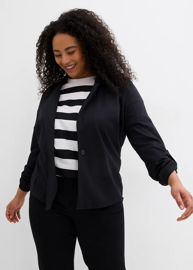 Sweatblazer van viscose-mix, Kleur: zwart