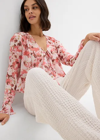 Chiffon blouse met volants • lichtroze-rookroze-wolwit gedessineerd • bonprix online shop