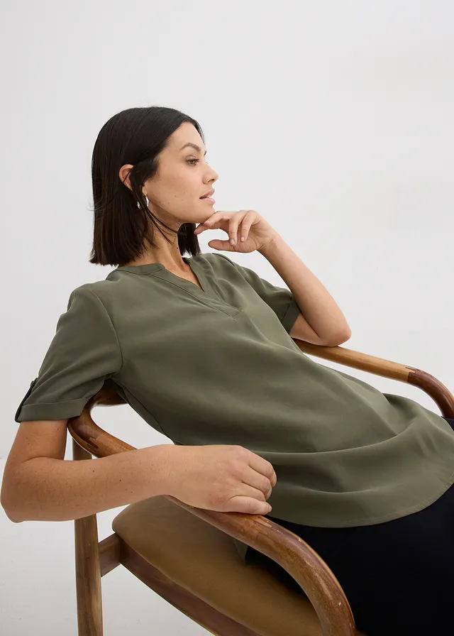 Blouse manches courtes en viscose mélangée • olive foncé • product-page.page-title-suffix