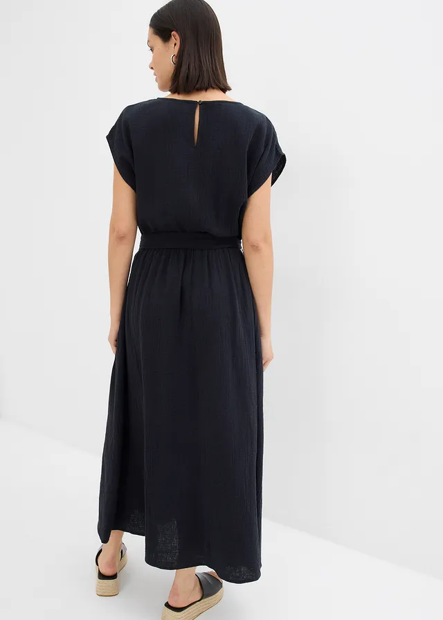 Midi jurk van katoen, Kleur: zwart