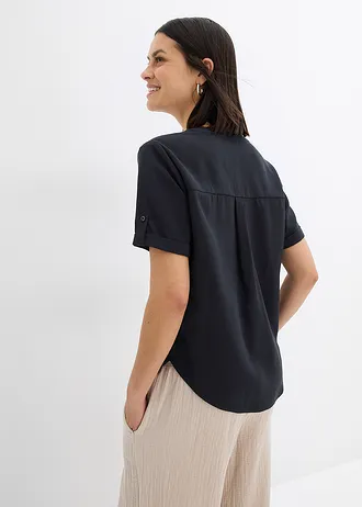 Blouse manches courtes en viscose mélangée, Couleur: noir
