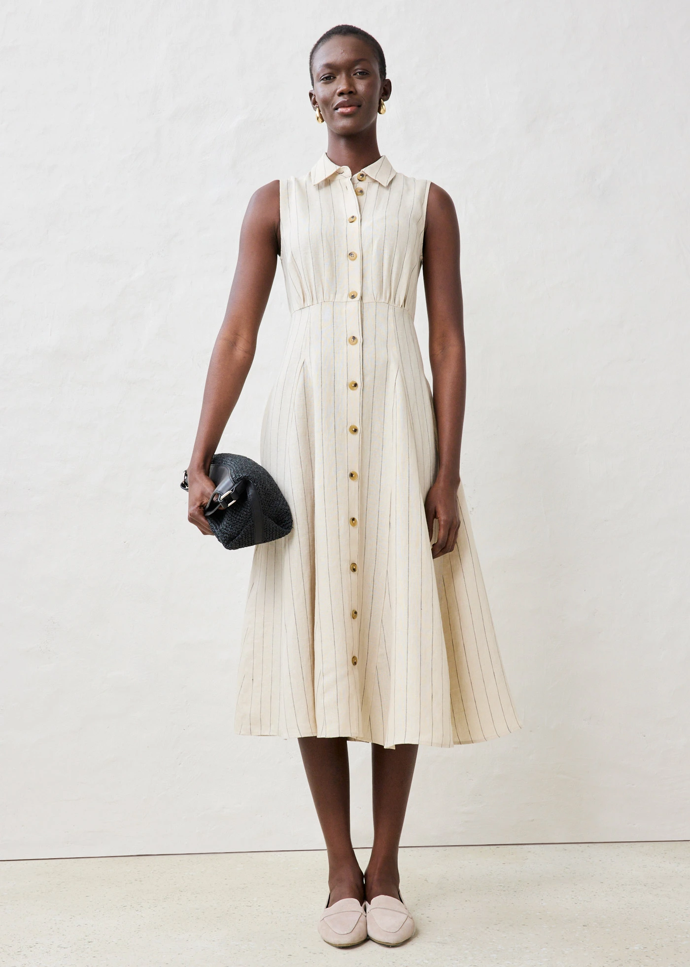 Košilové šaty z čistého lnu • světle písková s proužky • bonprix obchod