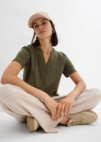 Bluză tricot-tunică din bumbac 100% • oliv închis • magazin bonprix