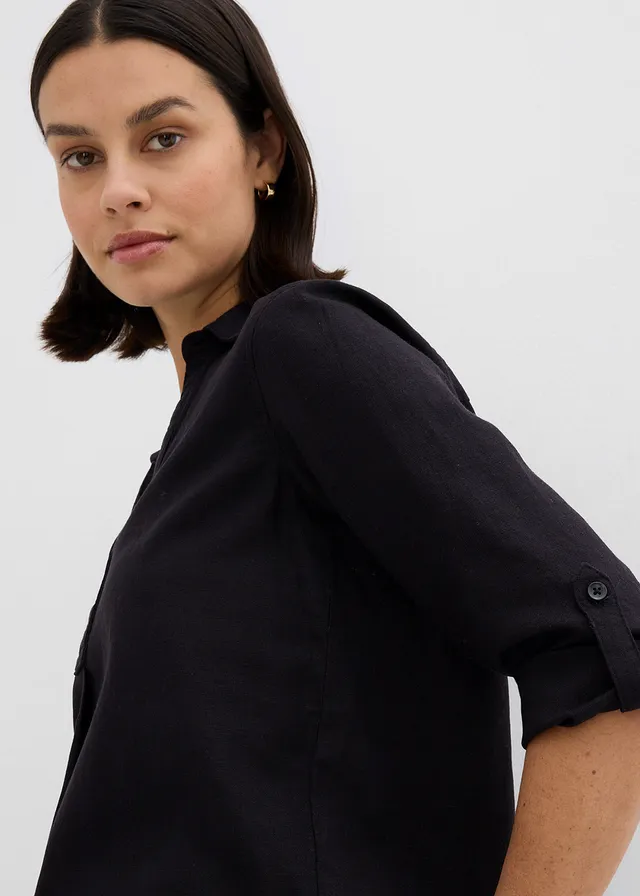 Blouse met linnen en 3/4 mouwen • zwart • product-page.page-title-suffix