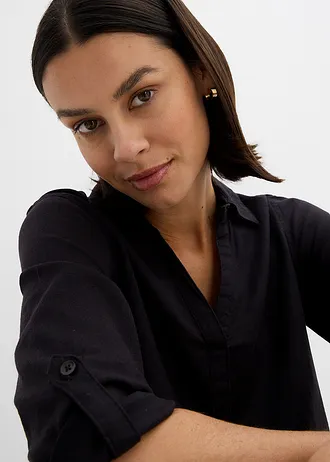 Blouse met linnen en 3/4 mouwen • zwart • bonprix online shop