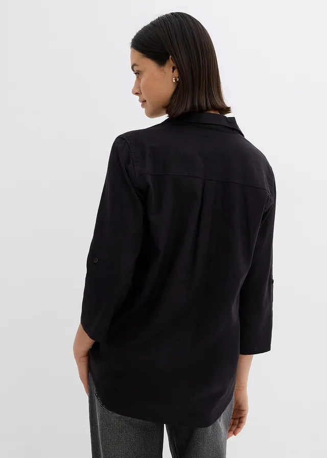 Blouse met linnen en 3/4 mouwen • zwart • product-page.page-title-suffix