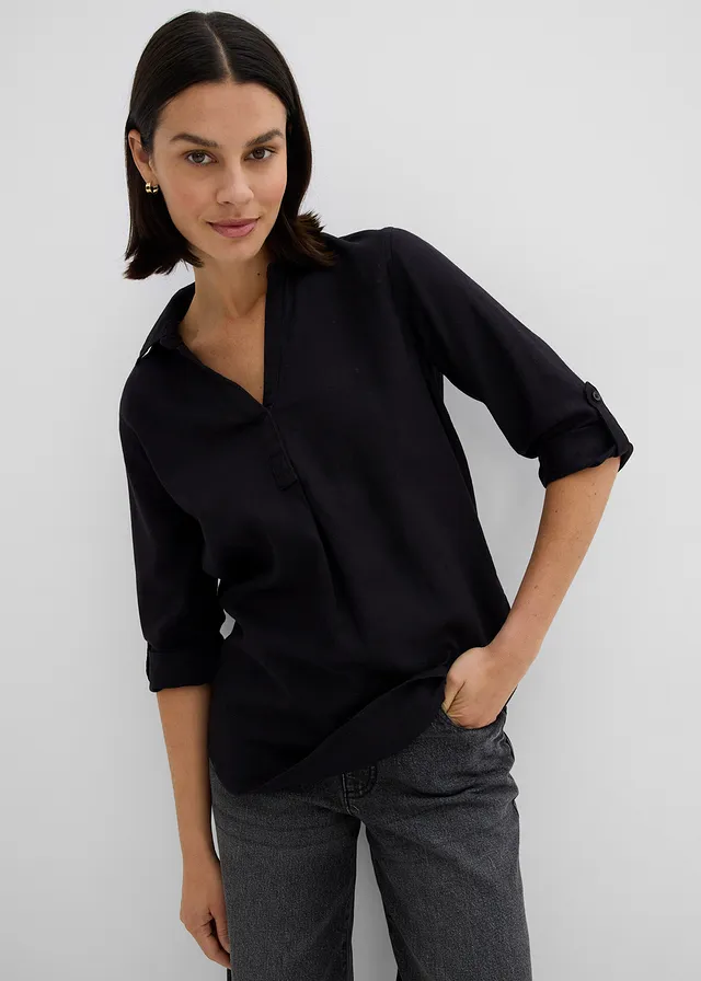 Bluză cu mâneci 3/4, cu in • negru • magazin bonprix