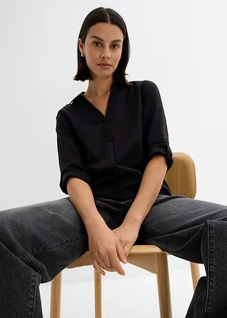 Blouse met linnen en 3/4 mouwen • zwart • bonprix online shop