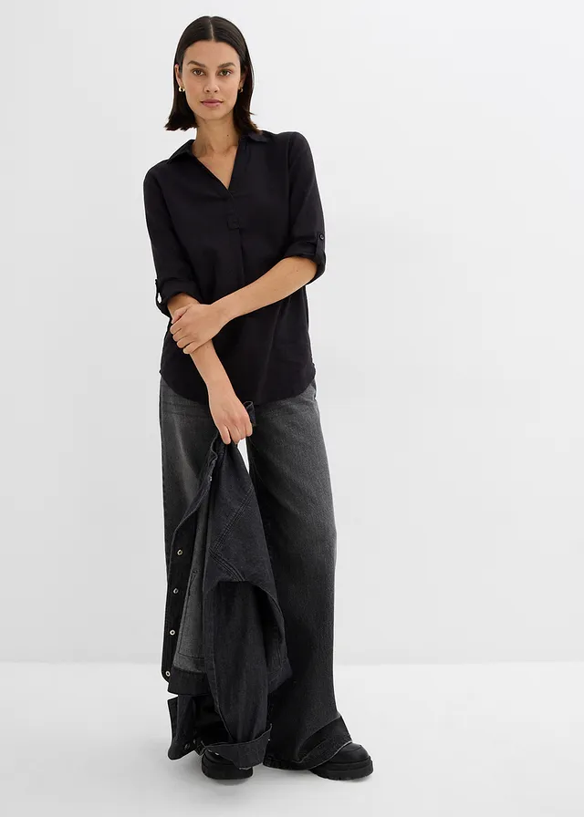 Blouse manches 3/4 en lin mélangé • noir • product-page.page-title-suffix