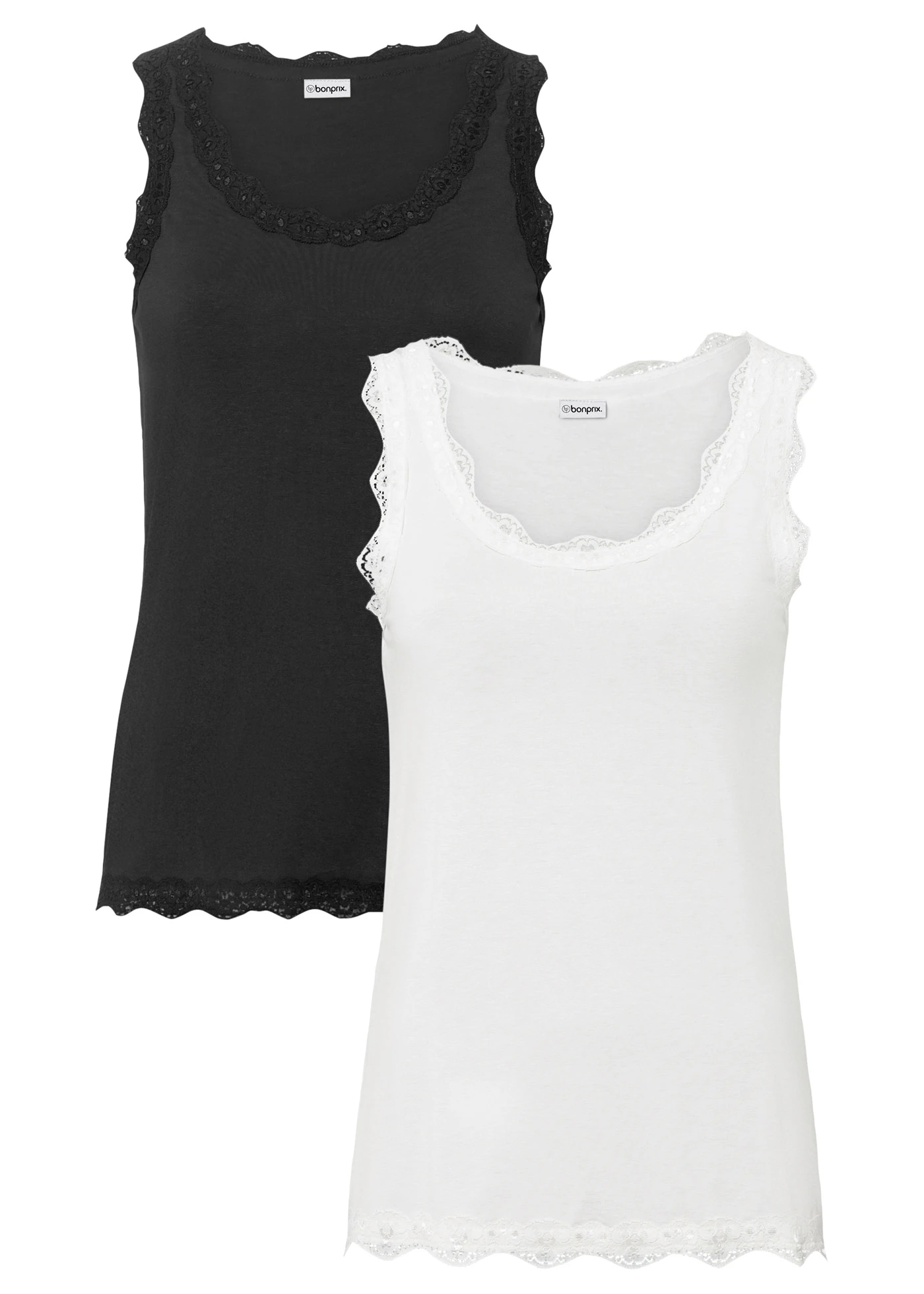 Top z měkké viskózové směsi (2 ks v balení) • černá + přírodní bílá • bonprix obchod
