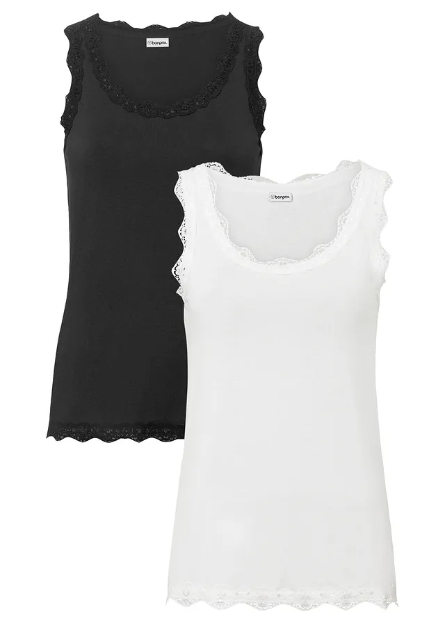 Top z měkké viskózové směsi (2 ks v balení) • černá + přírodní bílá • bonprix obchod
