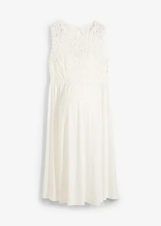 Zwangerschapsjurk met kant en elastische rug, Kleur: wolwit