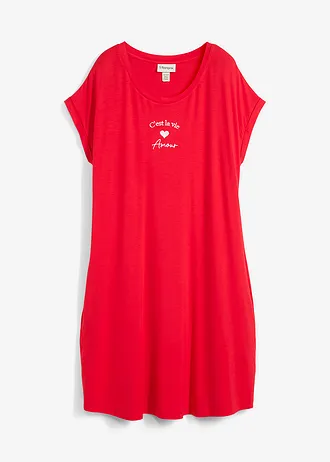 Jersey jurk met borduursel in een vicose-elastanmix • tomatenrood • bonprix online shop