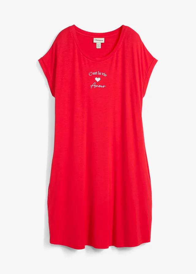 Jersey jurk met borduursel in een vicose-elastanmix • tomatenrood • bonprix online shop