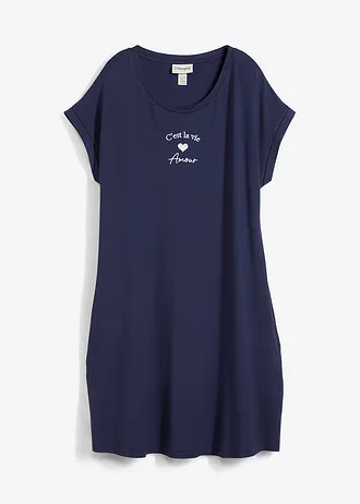 Žerzejové šaty s výšivkou, ze směsi viskózy s elastanem, barva: tmavě modrá