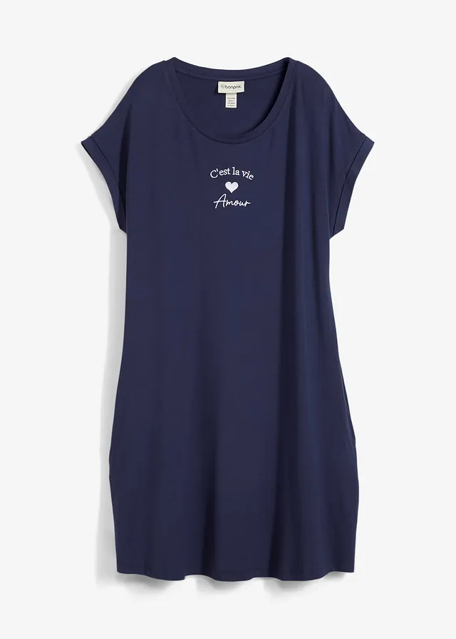Robe en jersey viscose extensible avec broderie poitrine, Couleur: bleu foncé