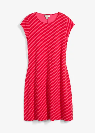 Jersey jurk in een aansluitend model, Kleur: donkerpink-tomatenrood gestreept