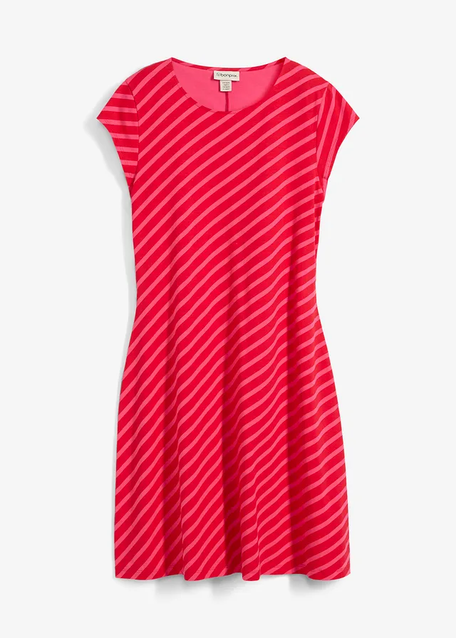 Robe cintrée en jersey • magenta-rouge tomate rayé • Boutique bonprix