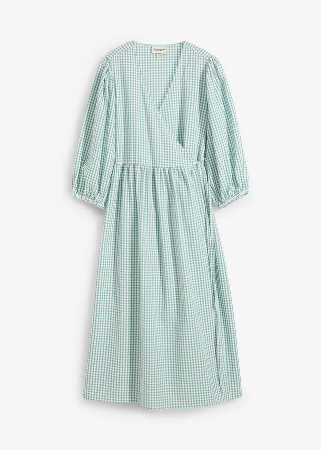 Robe portefeuille en matière texturée, Couleur: sauge fumé/écru carreaux