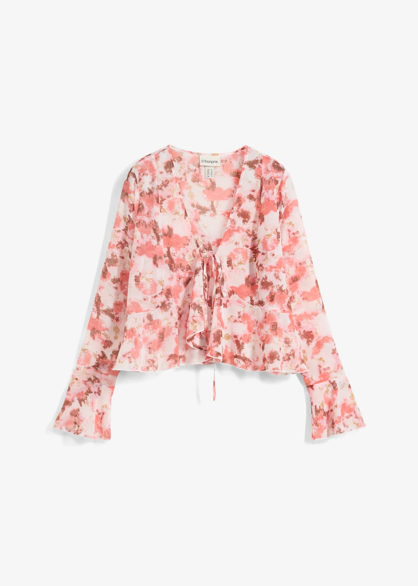 Chiffon blouse met volants • lichtroze-rookroze-wolwit gedessineerd • bonprix online shop