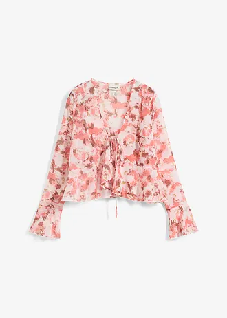 Chiffon blouse met volants • lichtroze-rookroze-wolwit gedessineerd • bonprix online shop