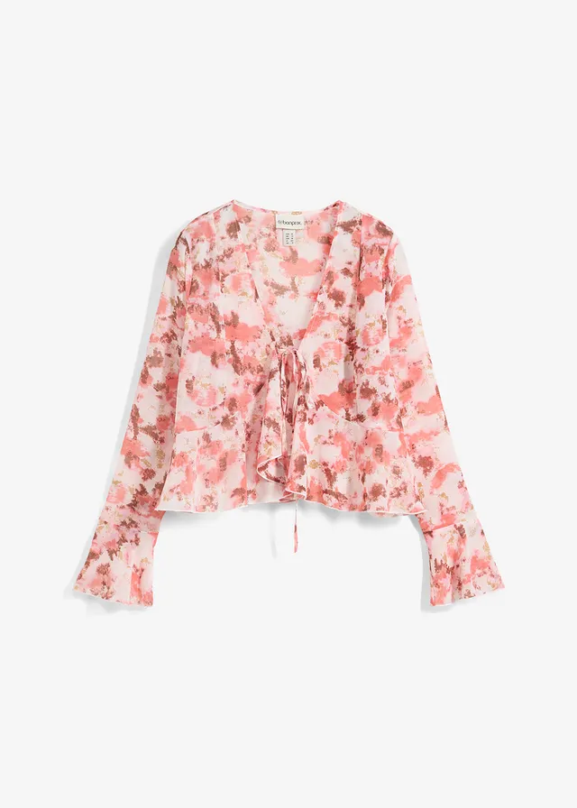 Chiffon blouse met volants • lichtroze-rookroze-wolwit gedessineerd • bonprix online shop