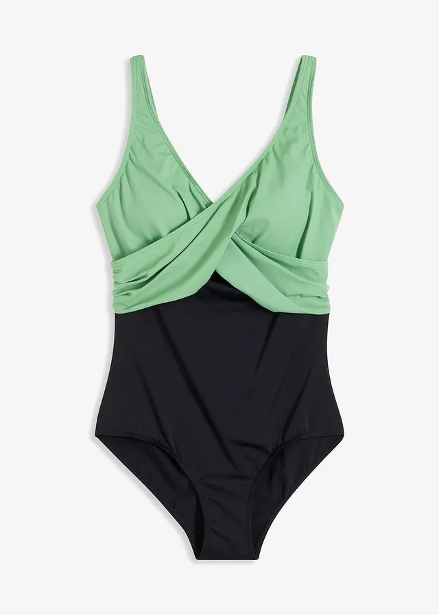 Jednodílné plavky se zavinovacím vzhledem • černo-zelená • bonprix obchod