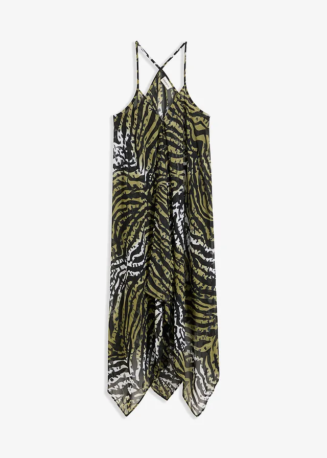 Transparante maxi strandjurk van lichte chiffon • olijfgroen zebraprint • bonprix online shop