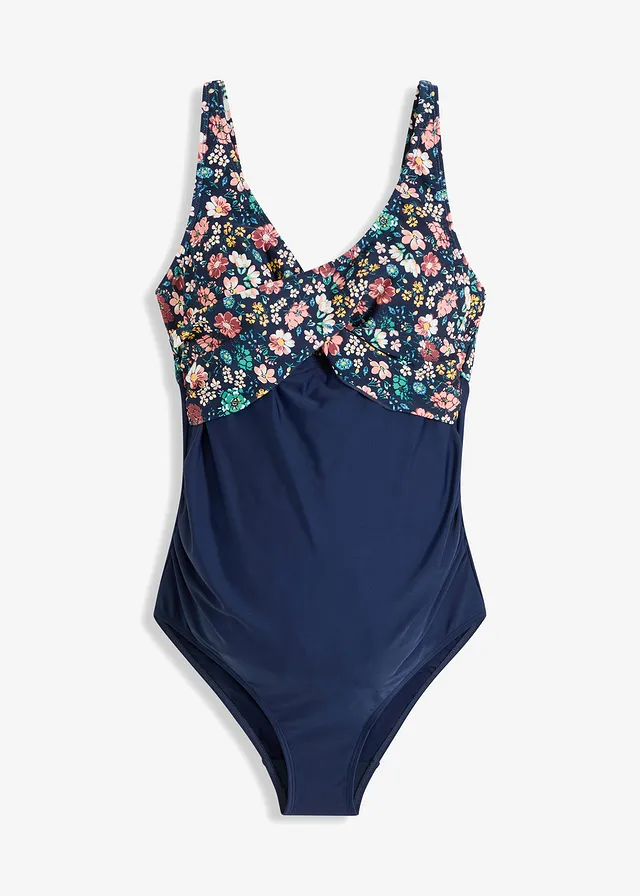 Sneldrogend zwangerschapsbadpak, Kleur: donkerblauw gebloemd