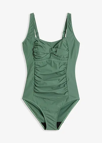 Modelujący kostium kąpielowy z kopertowym dekoltem, średni stopień modelowania sylwetki • oliwkowy • sklep bonprix