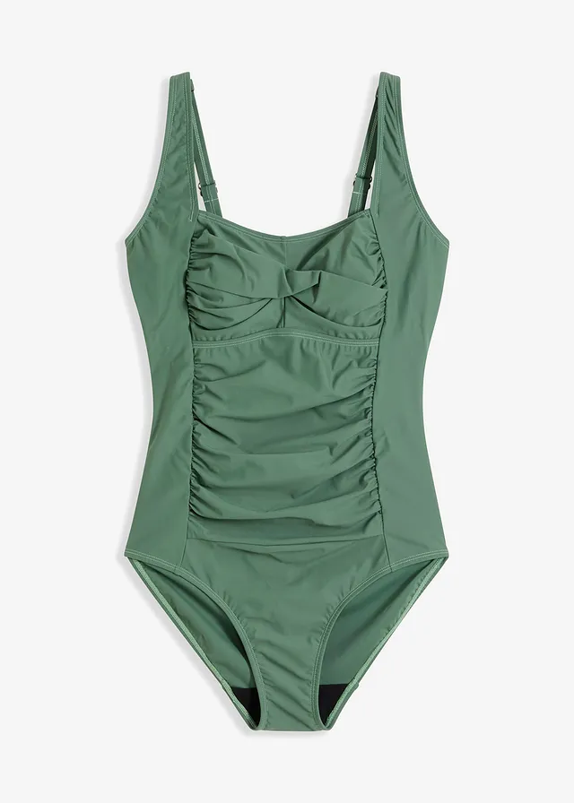 Medium corrigerend badpak in wikkellook, Kleur: olijfgroen