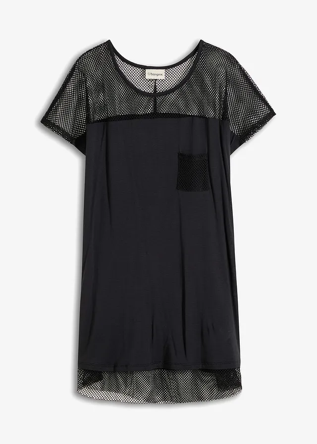 T-shirt long de plage en viscose fluide • noir • Boutique bonprix