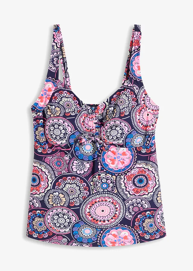 Haut de tankini, Couleur: bleu foncé/rose graphique