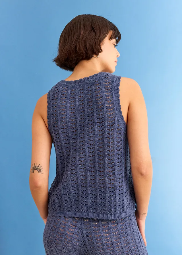 Mouwloos ajour vest, Kleur: indigo