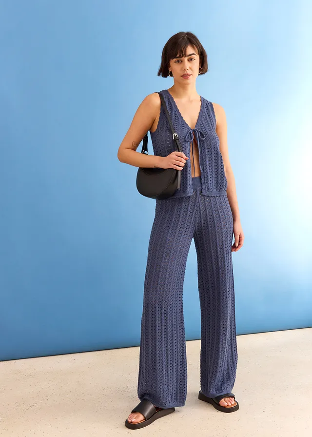 Mouwloos ajour vest, Kleur: indigo