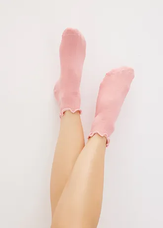 Korte sokken met golvende rand (6 paar), Kleur: wit+zwart+lichtgeel+pastelgroen+soft roze