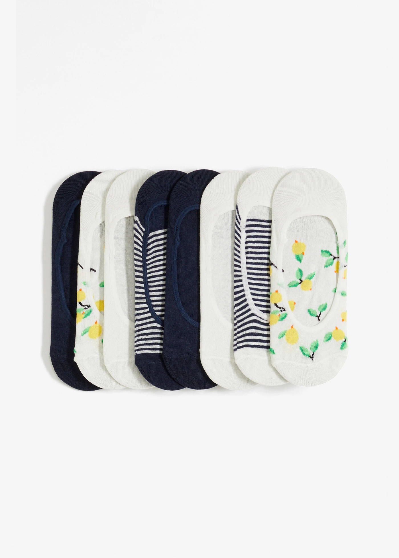 Ponožky do balerín, s organickou bavlnou (8 ks v balení) • tmavě modrá + přírodní bílá + tmavě modrá s proužky + žlutá vzorovaná • bonprix obchod