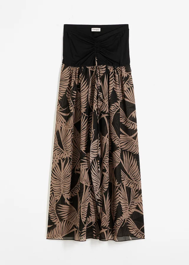 Robe bustier de plage en crêpe, Couleur: noir-taupe