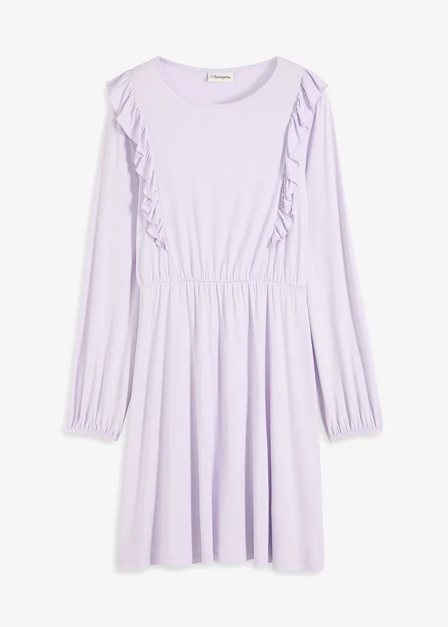 Sukienka z dżerseju z falbanami • kremowy bez • bonprix obchod