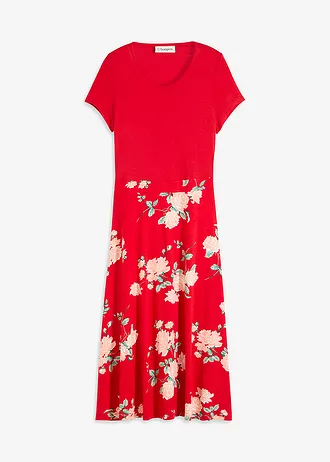 Jersey jurk • aardbeirood/oudroze/licht perzik/grijsgroen/licht perzik/groen gebloemd • bonprix online shop