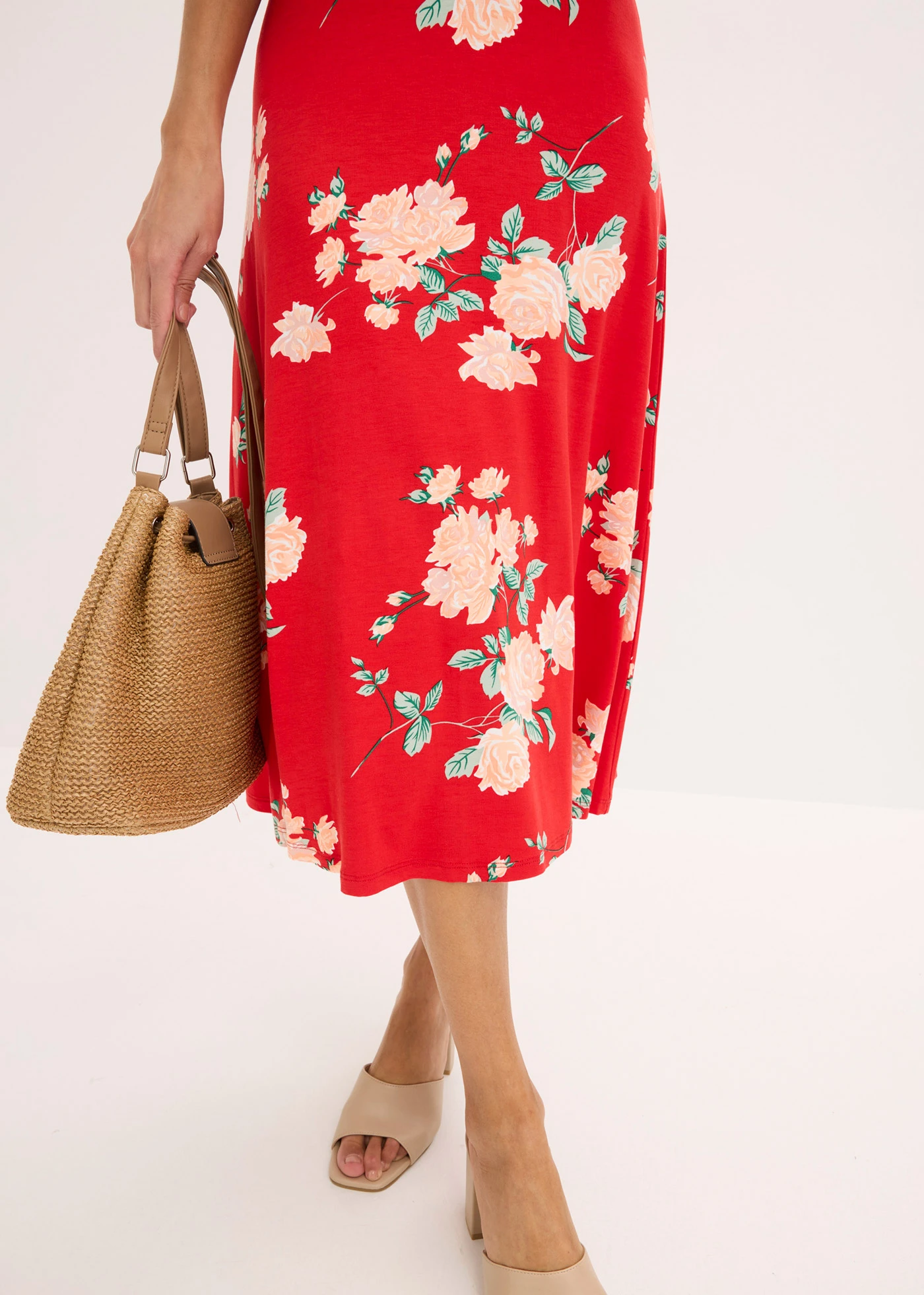 Jersey jurk • aardbeirood/oudroze/licht perzik/grijsgroen/licht perzik/groen gebloemd • bonprix online shop