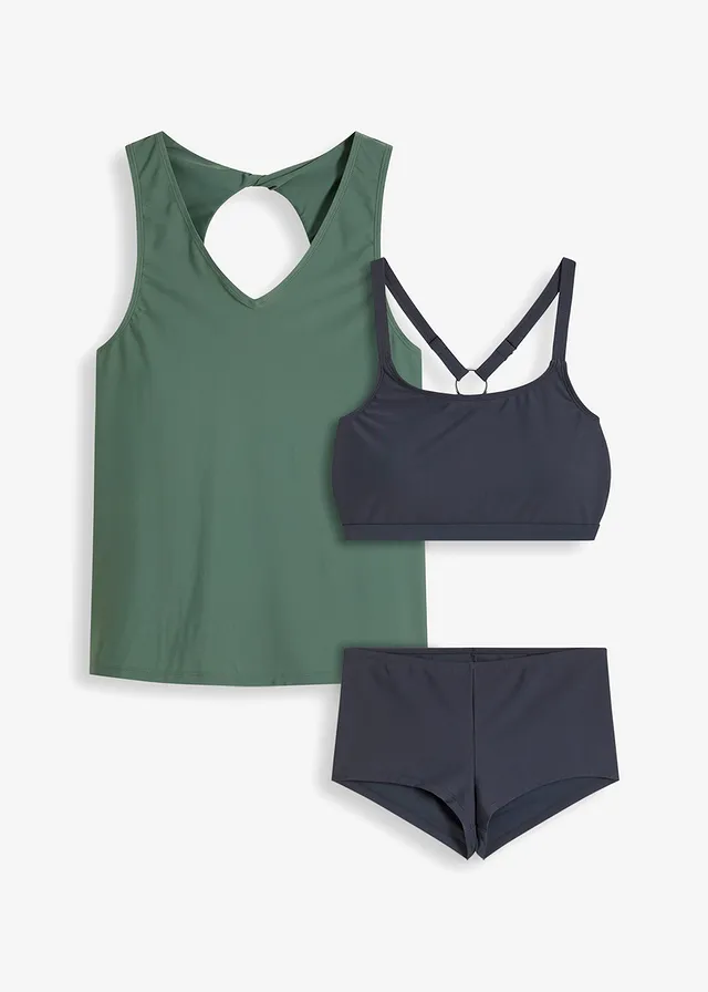 Tankini (ens. 3 pces) avec haut de maillot bandeau, Couleur: vert mousse-bleu nuit
