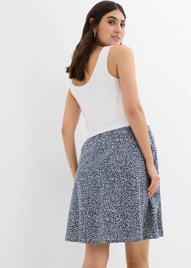 Robe de grossesse et d’allaitement en jersey coton, Couleur: écru/bleu foncé floral