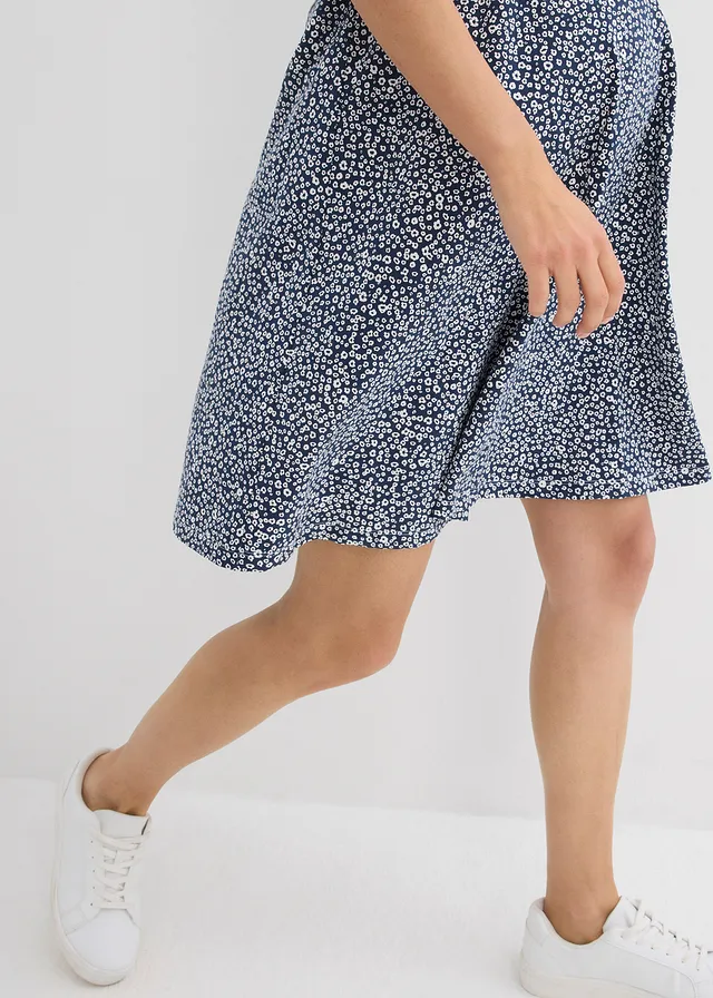 Robe de grossesse et d’allaitement en jersey coton • écru-bleu foncé floral • product-page.page-title-suffix